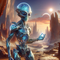 DALL&middot;E 2023-12-24 15.44.36 - An intelligent alien life form that is not carbon-based, standing in its natural, alien environment. The creature is made of silicon-based structures 